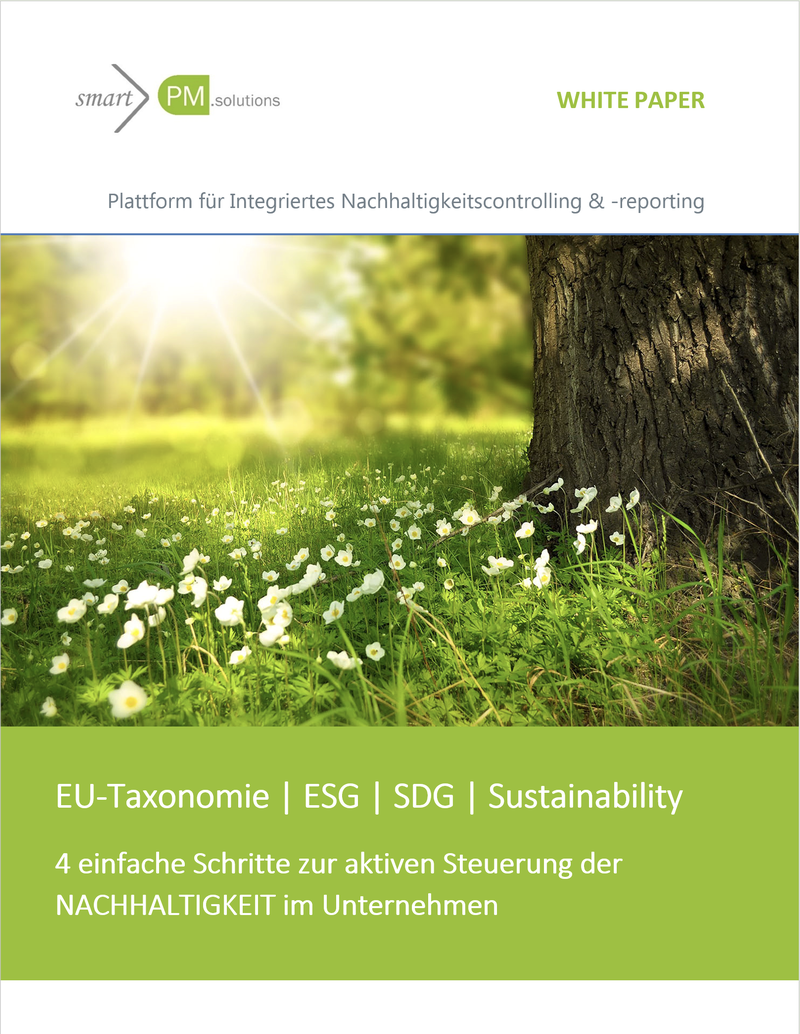 Nachhaltigkeitscontrolling ESG Steuerung EU-Taxonomy Software zur Steuerung der Nachhaltikgkeitsinitiativen smartPM.solutions