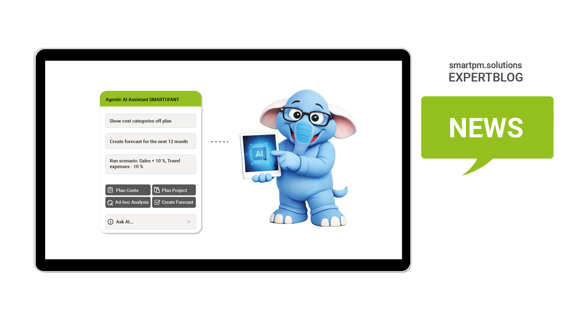 KI im Controlling, Agentic AI in Performance Management, integrated, reliable, developed for finance departments, smartofant smartpm.solutions