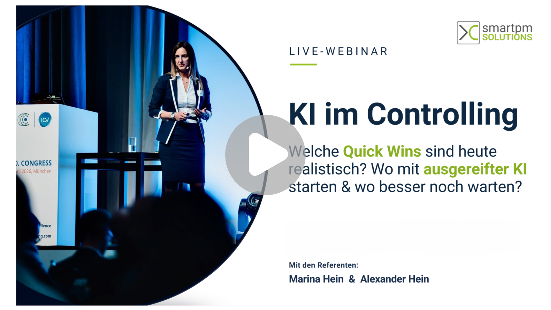 Thumbnail mit Play Button für Webinar KI im Controlling