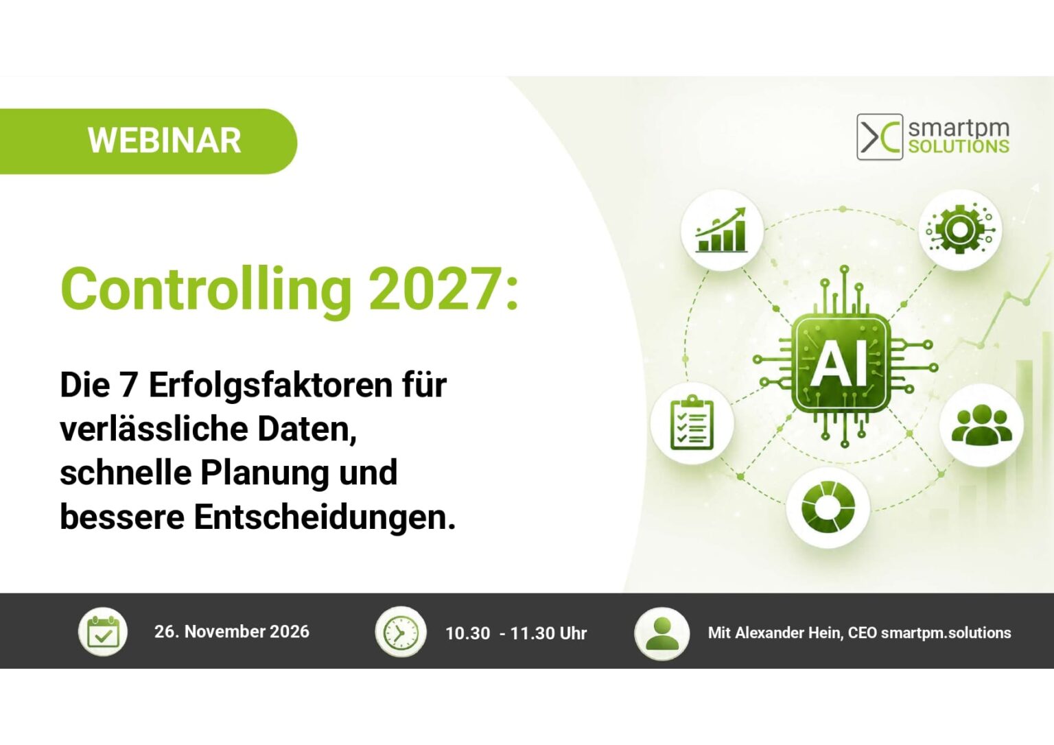 Titelbild für das Webinar Controlling 2027. Die 7 Erfolgsfaktoren für verlässliche Daten, schnelle Planung und bessere Entscheidungen